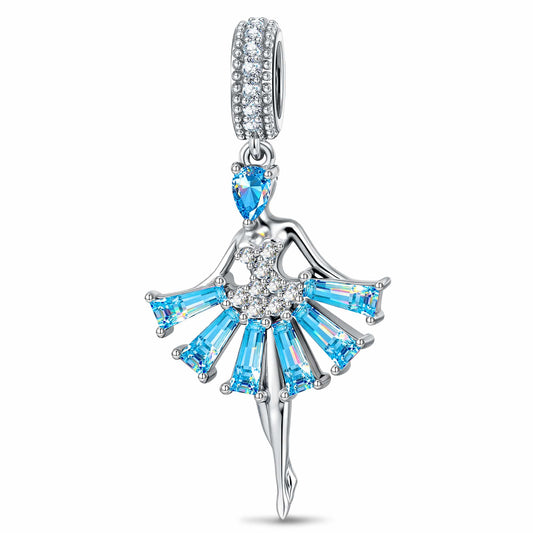 gona- Blue Ballerina Dancer Tarnish-Resistant Silver Charm In White Gold Plated