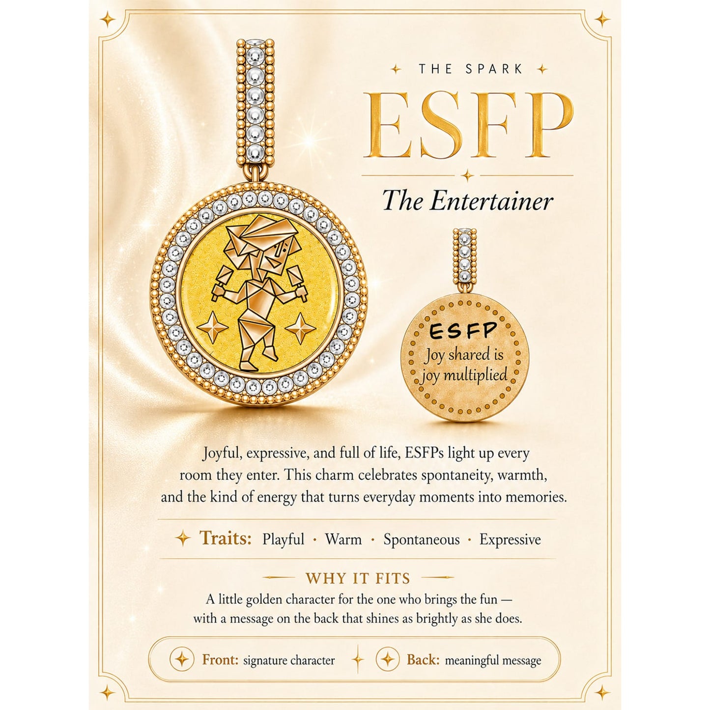 ESFP MBTI Personality Tarnish-Resistant Silver Dangle Charm With Enamel In 14K Gold Plated