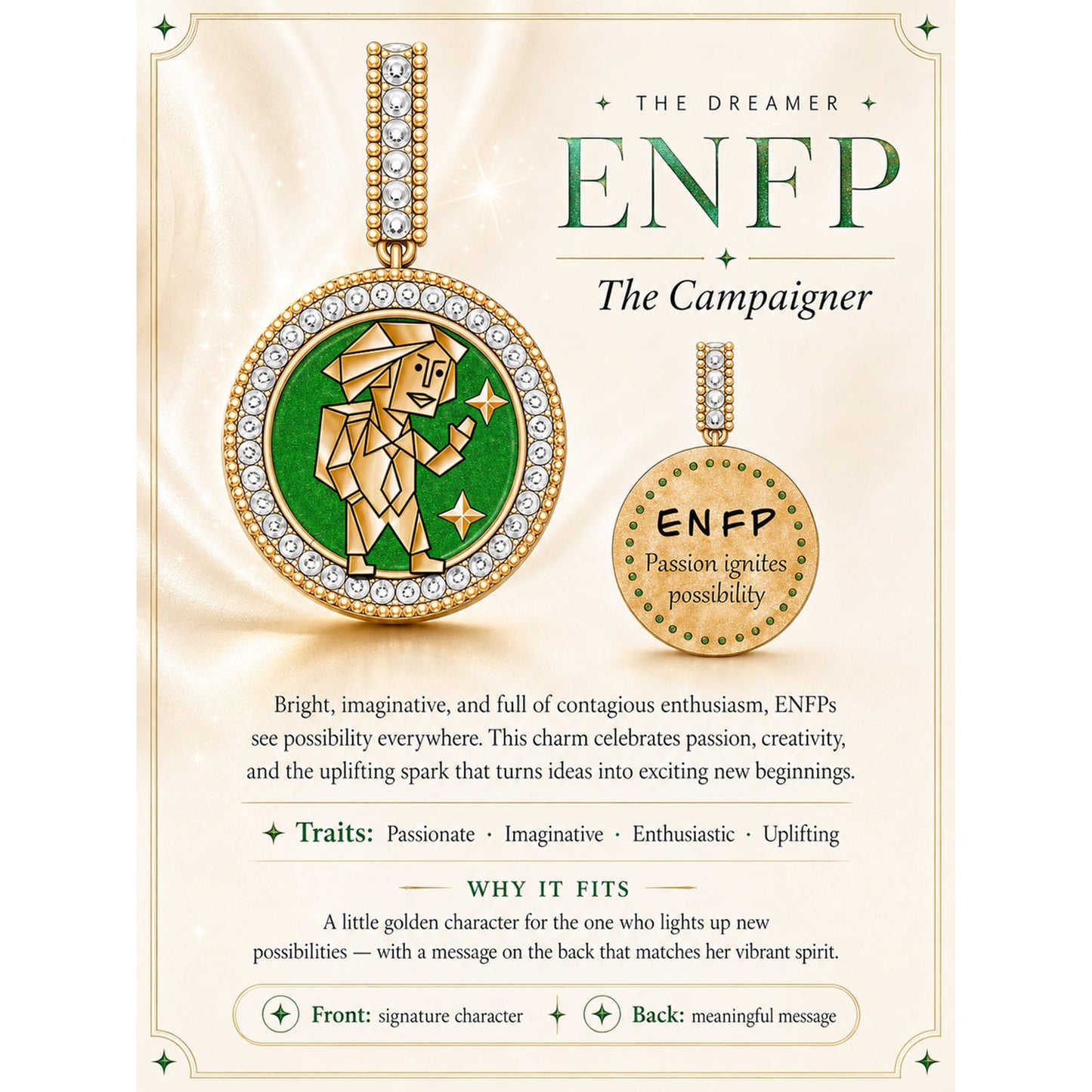 ENFP MBTI Personality Tarnish-Resistant Silver Dangle Charm With Enamel In 14K Gold Plated