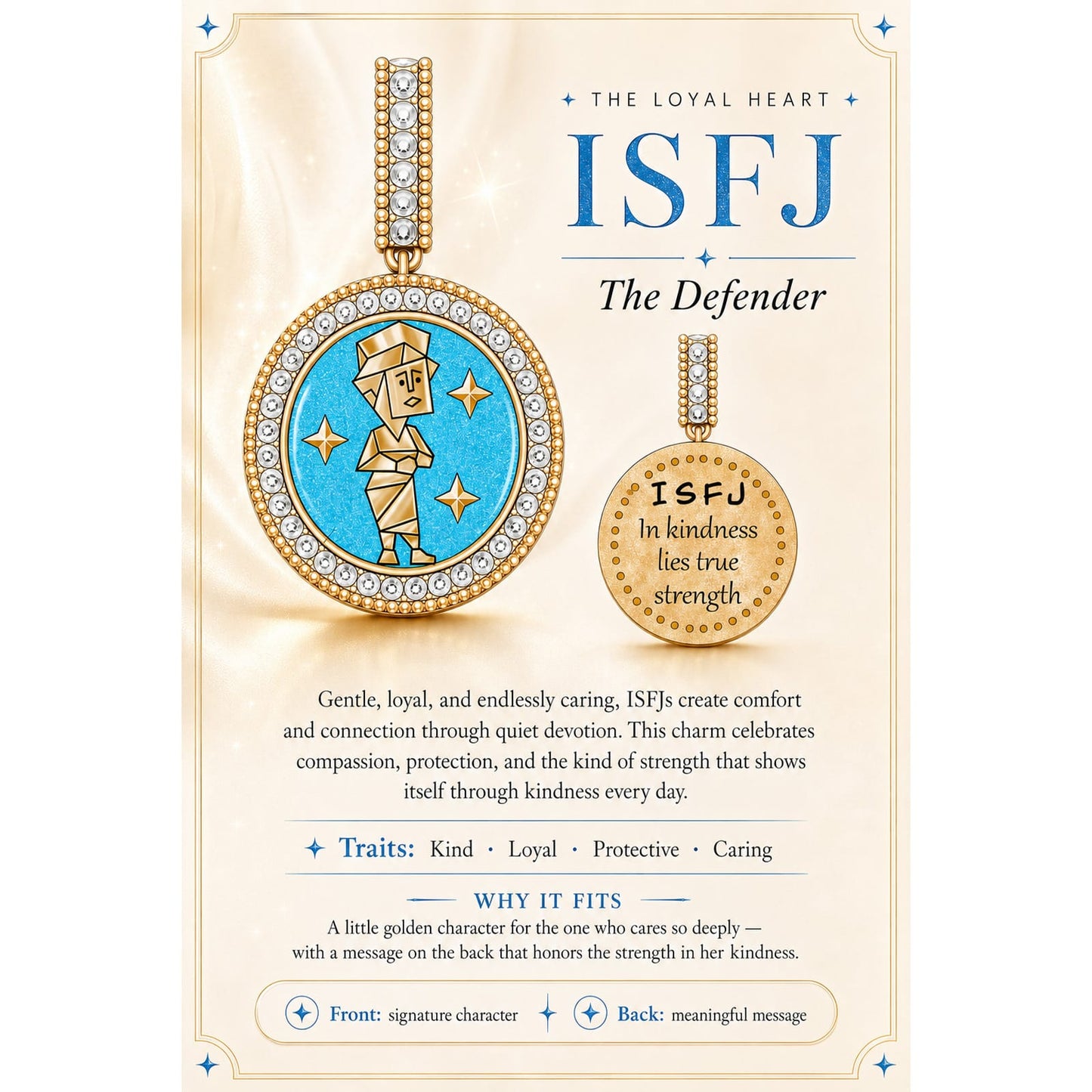 ISFJ MBTI Personality Tarnish-Resistant Silver Dangle Charm With Enamel In 14K Gold Plated