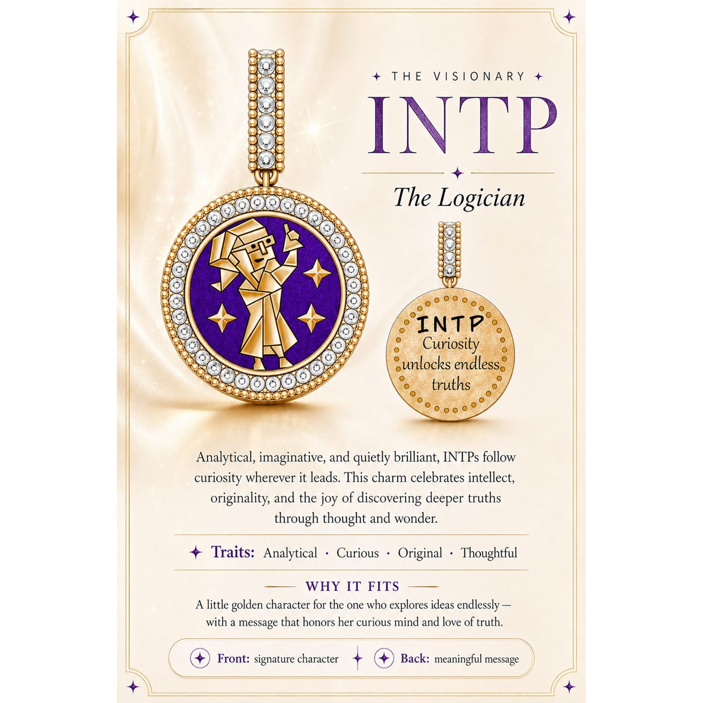 INTP MBTI Personality Tarnish-Resistant Silver Dangle Charm With Enamel In 14K Gold Plated
