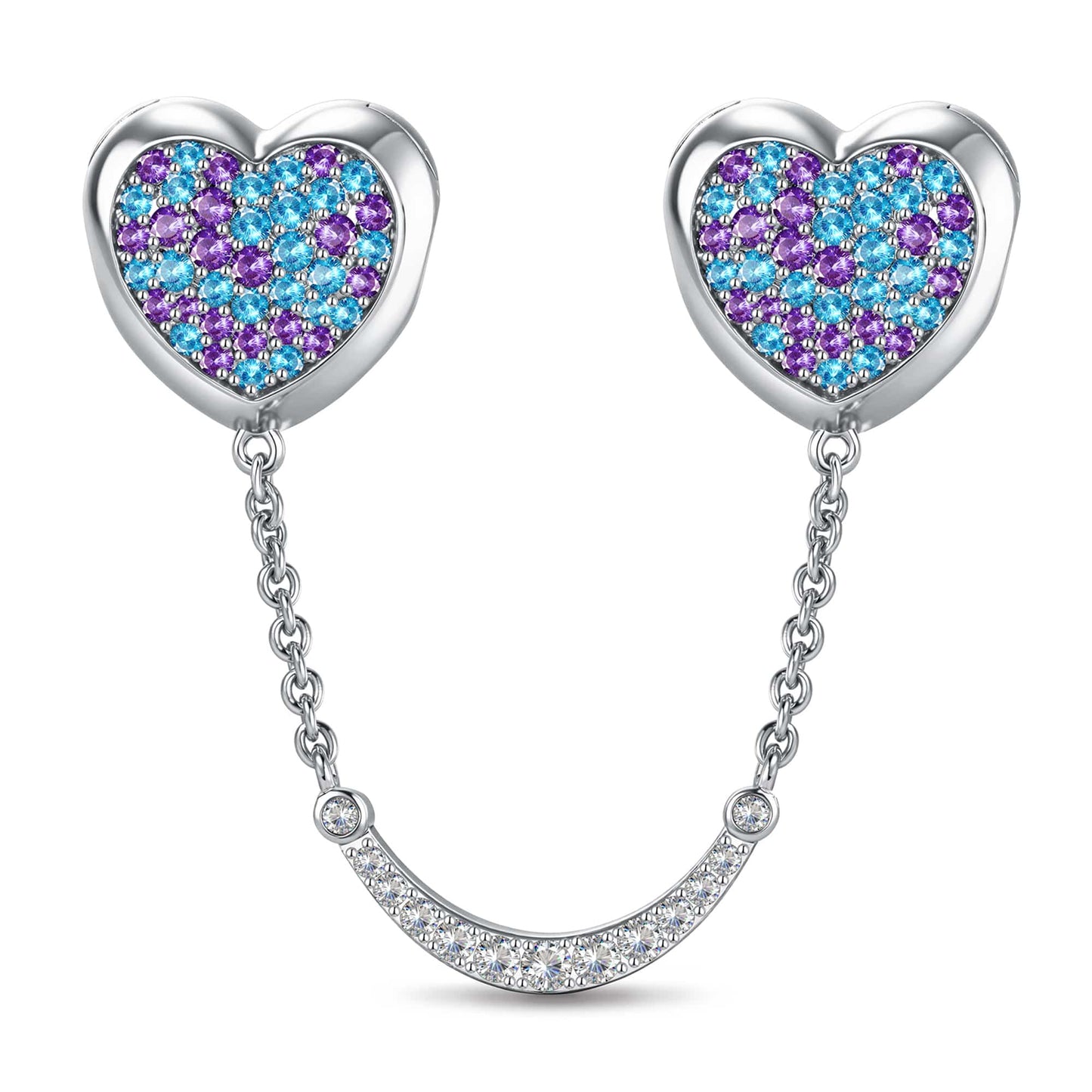 Blue Purple Ombre Heart Safety Chain Tarnish-Resistant Silver In White Gold Plated