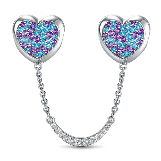 gona- Blue Purple Ombre Heart Safety Chain Tarnish-Resistant Silver In White Gold Plated