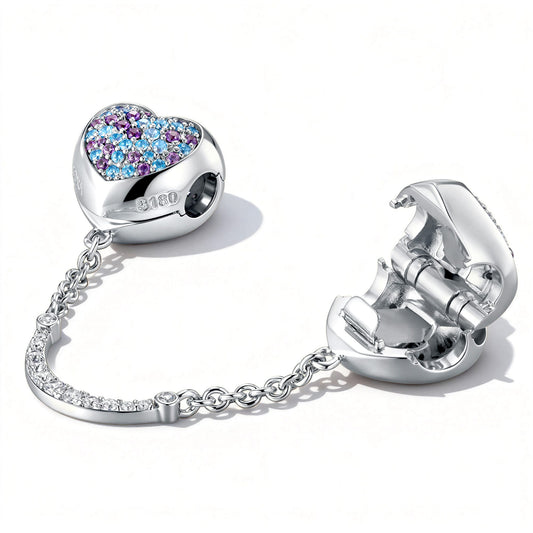 gona- Blue Purple Ombre Heart Safety Chain Tarnish-Resistant Silver In White Gold Plated