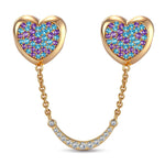 Blue Purple Ombre Heart Safety Chain Tarnish-Resistant Silver In 14K Gold Plated
