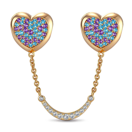 gona- Blue Purple Ombre Heart Safety Chain Tarnish-Resistant Silver In 14K Gold Plated