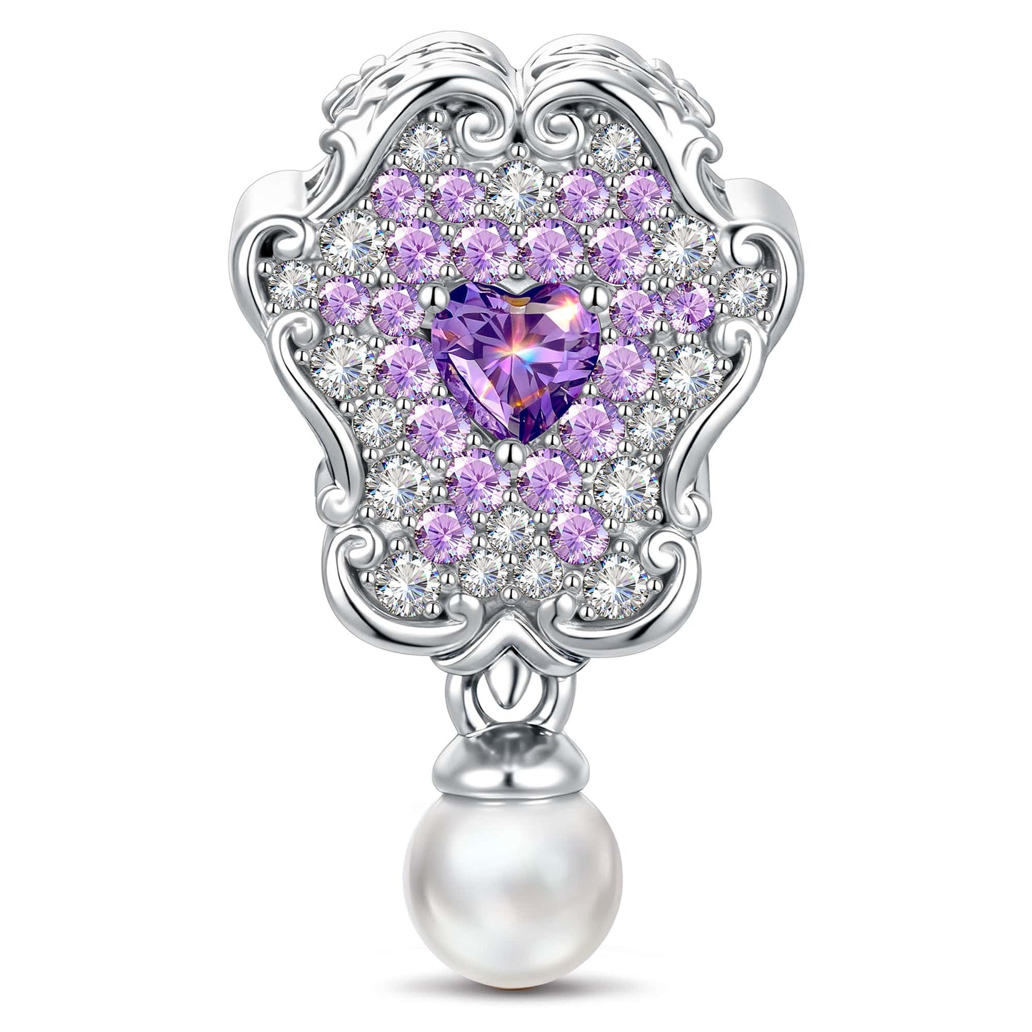 Wonderland Heart Mirror Tarnish-Resistant Silver Charm In White Gold Plated