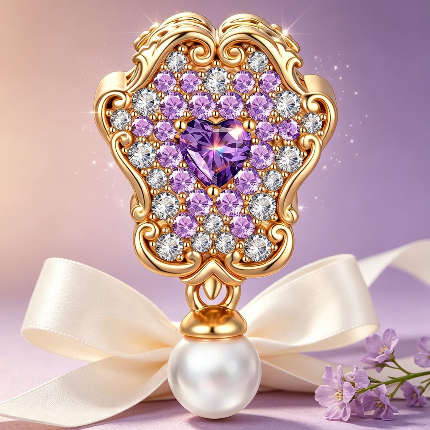Wonderland Heart Mirror Tarnish-Resistant Silver Charm In 14K Gold Plated