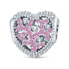 Rainbow Floral & Cluster Pink Crystal Heart Charm Tarnish-Resistant Silver In White Gold Plated