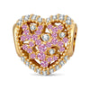 Rainbow Floral & Cluster Pink Crystal Heart Charm Tarnish-Resistant Silver In 14K Gold Plated