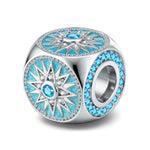 Multi‑Faceted Compass Enamel Bead Charm in Tarnish‑Resistant Silver