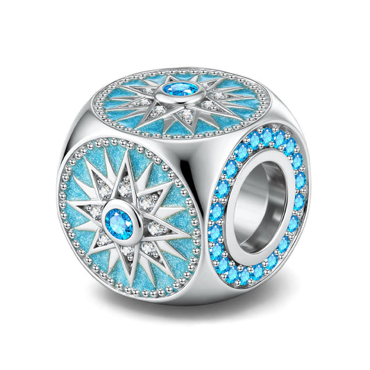 gona- Multi‑Faceted Compass Enamel Bead Charm in Tarnish‑Resistant Silver