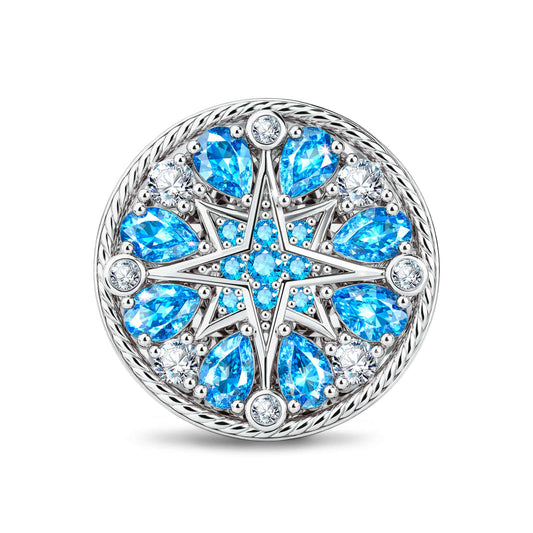 gona- Compass North‑Star Pavé Blue‑Tone Round Dangle Charm in Tarnish‑Resistant Silver