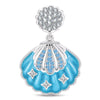 Aqua Scallop Shell Tarnish-Resistant Silver Dangle Charm In White Gold Plated