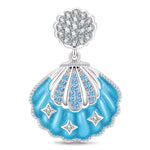 Aqua Scallop Shell Tarnish-Resistant Silver Dangle Charm In White Gold Plated