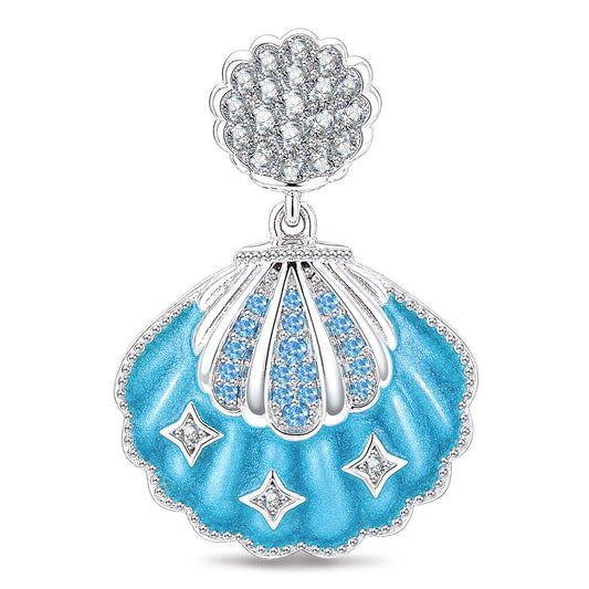 gona- Aqua Scallop Shell Tarnish-Resistant Silver Dangle Charm In White Gold Plated