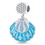 Aqua Scallop Shell Tarnish-Resistant Silver Dangle Charm In White Gold Plated