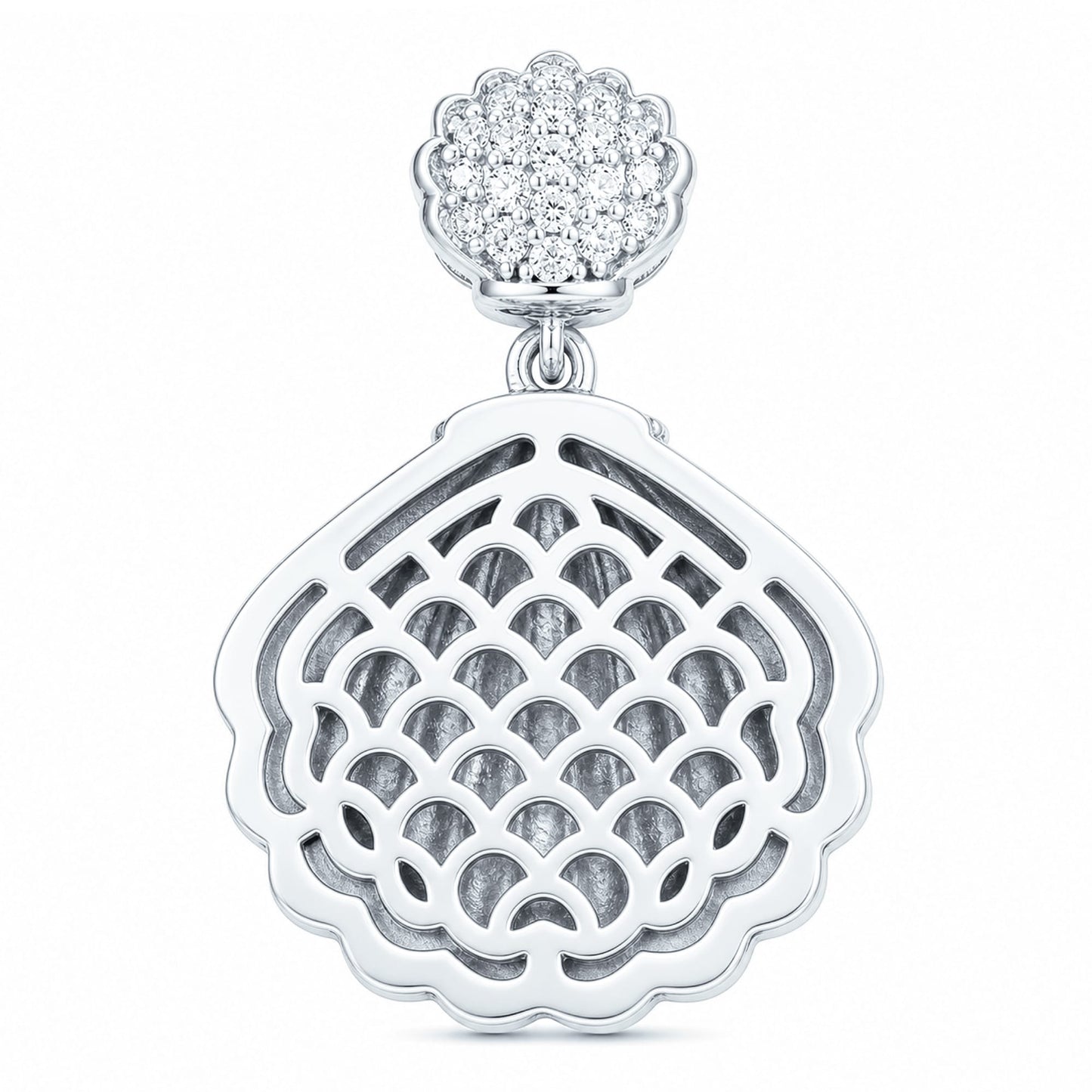 Aqua Scallop Shell Tarnish-Resistant Silver Dangle Charm In White Gold Plated