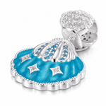 Aqua Scallop Shell Tarnish-Resistant Silver Dangle Charm In White Gold Plated