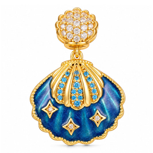gona- Blue Lagoon Seashell Tarnish-Resistant Silver Dangle Charm In 14K Gold Plated