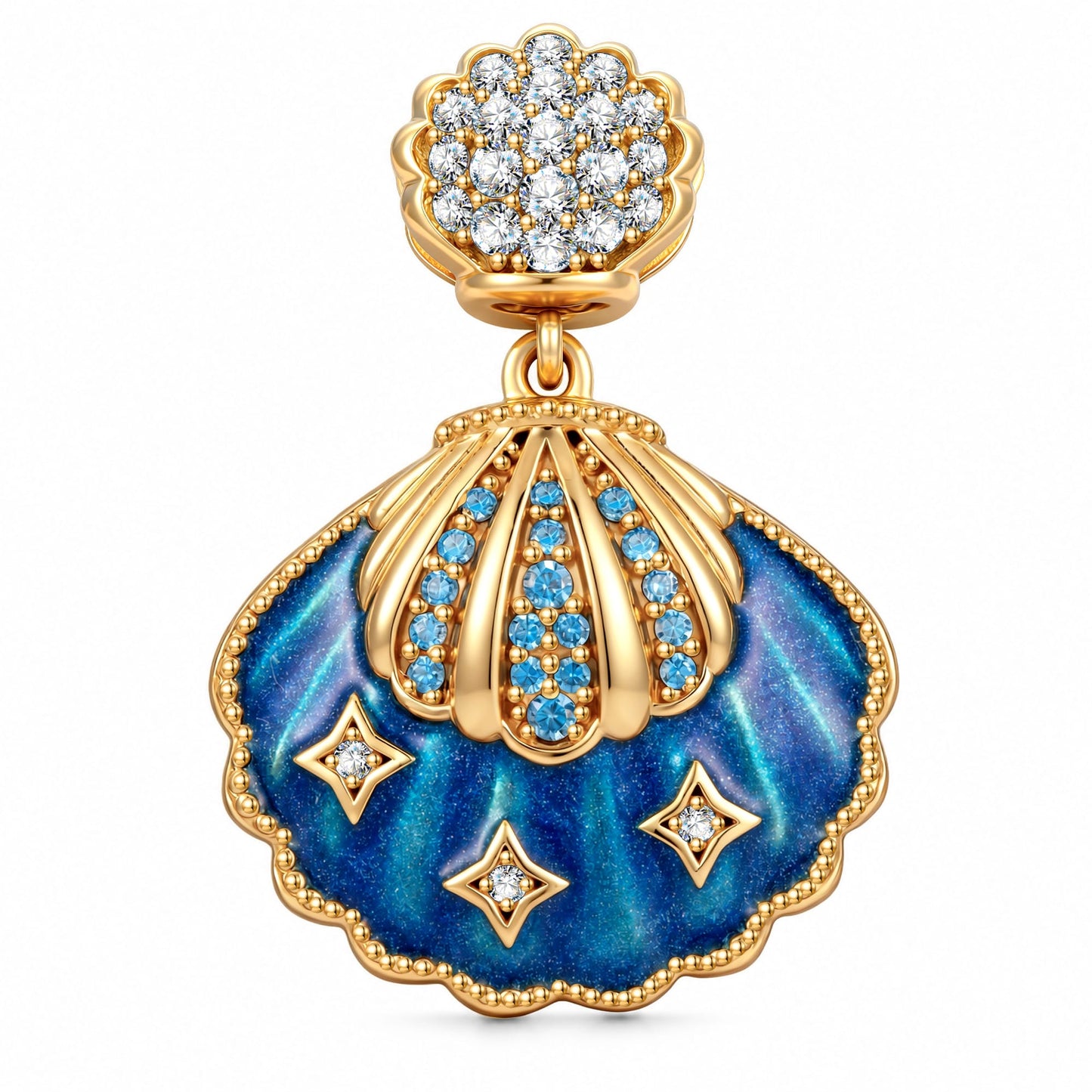 Blue Lagoon Seashell Tarnish-Resistant Silver Dangle Charm In 14K Gold Plated