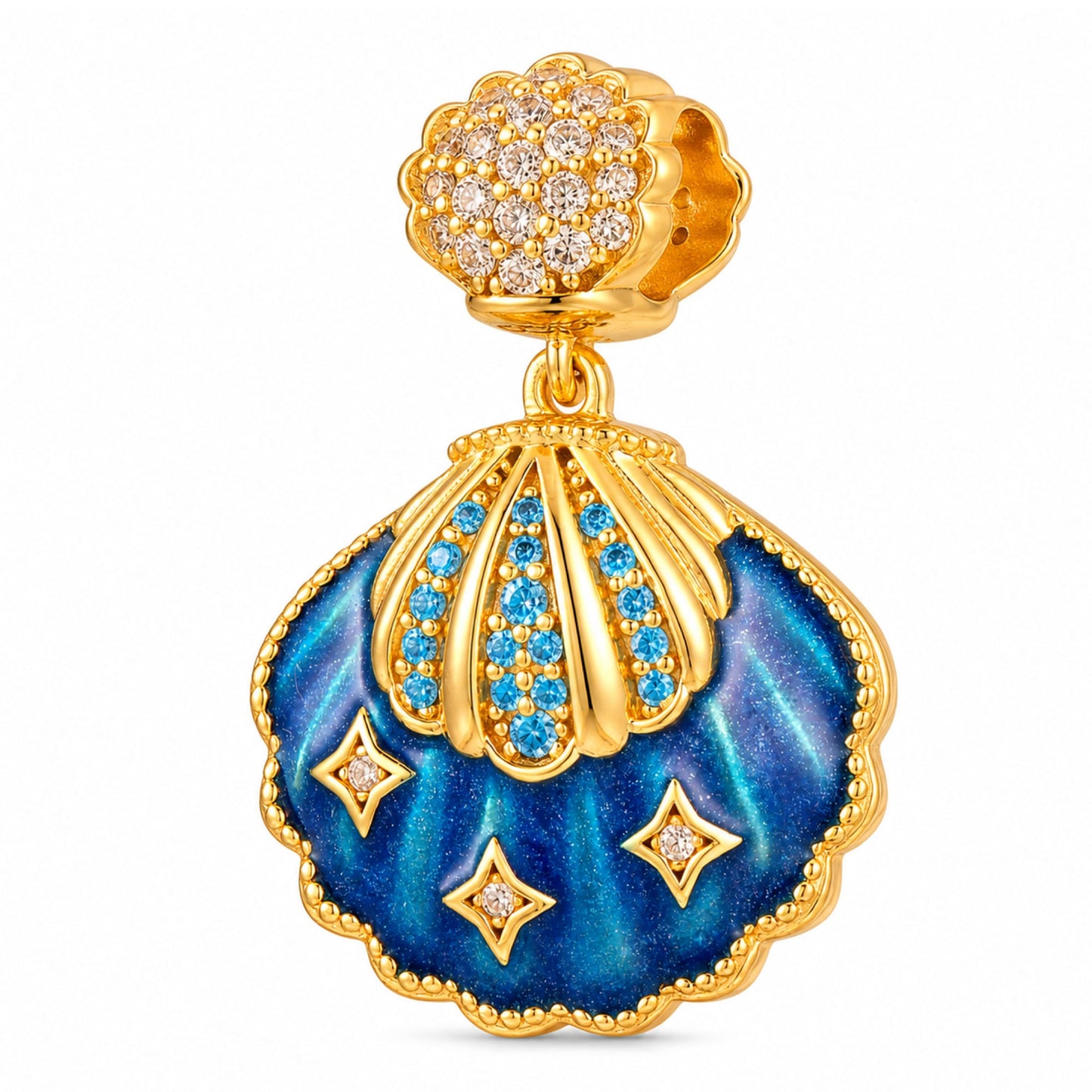 Blue Lagoon Seashell Tarnish-Resistant Silver Dangle Charm In 14K Gold Plated