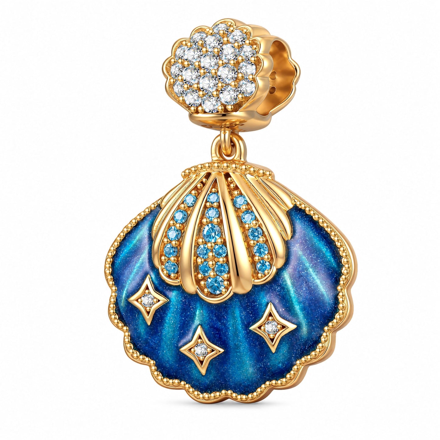 Blue Lagoon Seashell Tarnish-Resistant Silver Dangle Charm In 14K Gold Plated