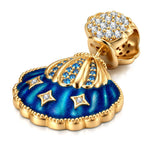 Blue Lagoon Seashell Tarnish-Resistant Silver Dangle Charm In 14K Gold Plated