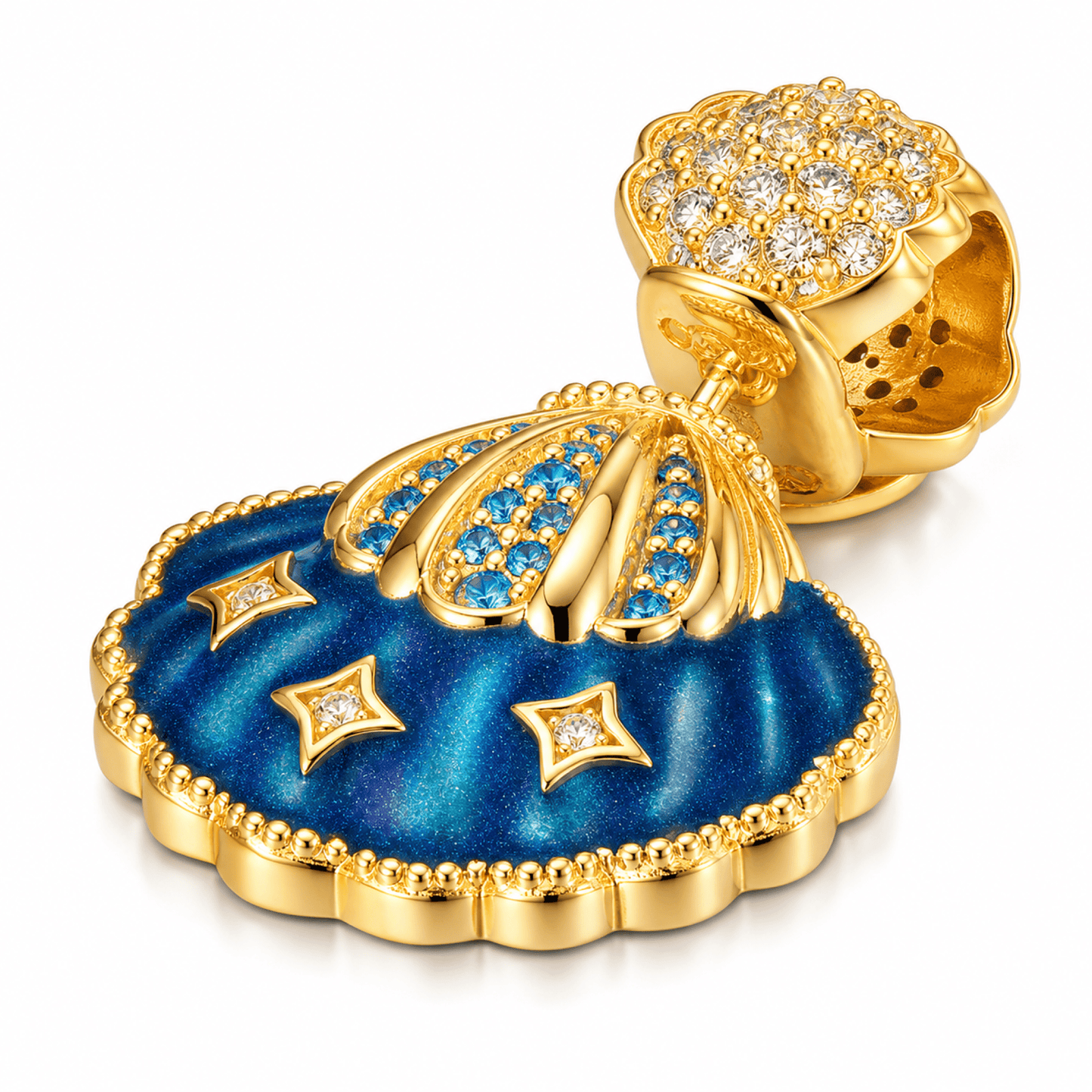Blue Lagoon Seashell Tarnish-Resistant Silver Dangle Charm In 14K Gold Plated
