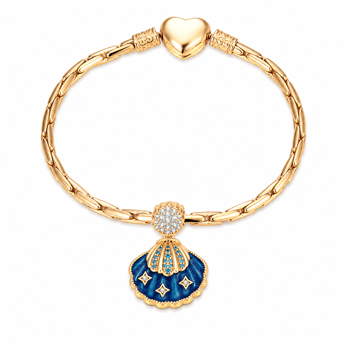 Blue Lagoon Seashell Tarnish-Resistant Silver Dangle Charm In 14K Gold Plated