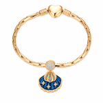 Blue Lagoon Seashell Tarnish-Resistant Silver Dangle Charm In 14K Gold Plated