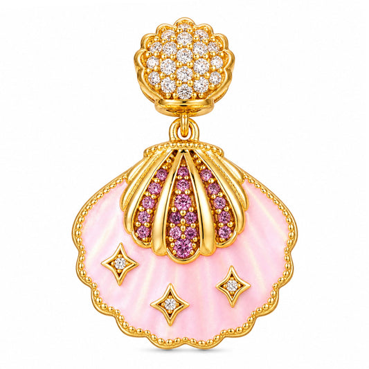 gona- Pink Scallop Shell Tarnish-Resistant Silver Dangle Charm In 14K Gold Plated
