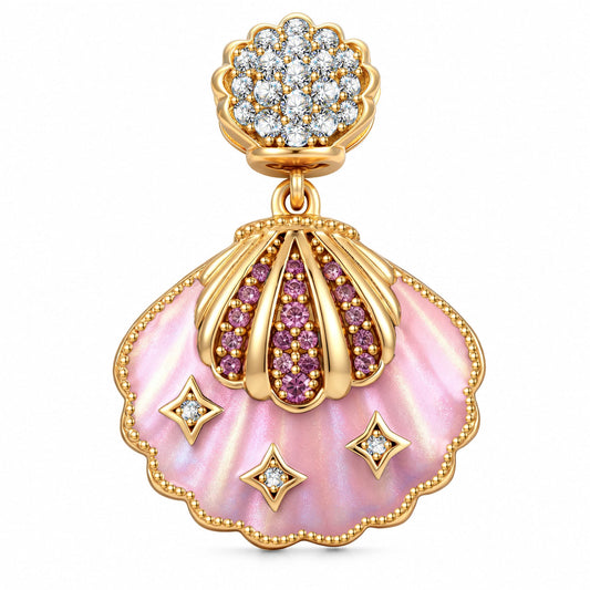 gona- Pink Scallop Shell Tarnish-Resistant Silver Dangle Charm In 14K Gold Plated