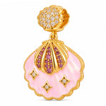 Pink Scallop Shell Tarnish-Resistant Silver Dangle Charm In 14K Gold Plated