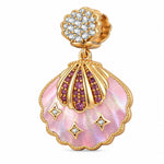 Pink Scallop Shell Tarnish-Resistant Silver Dangle Charm In 14K Gold Plated
