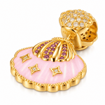 Pink Scallop Shell Tarnish-Resistant Silver Dangle Charm In 14K Gold Plated