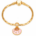 Pink Scallop Shell Tarnish-Resistant Silver Dangle Charm In 14K Gold Plated