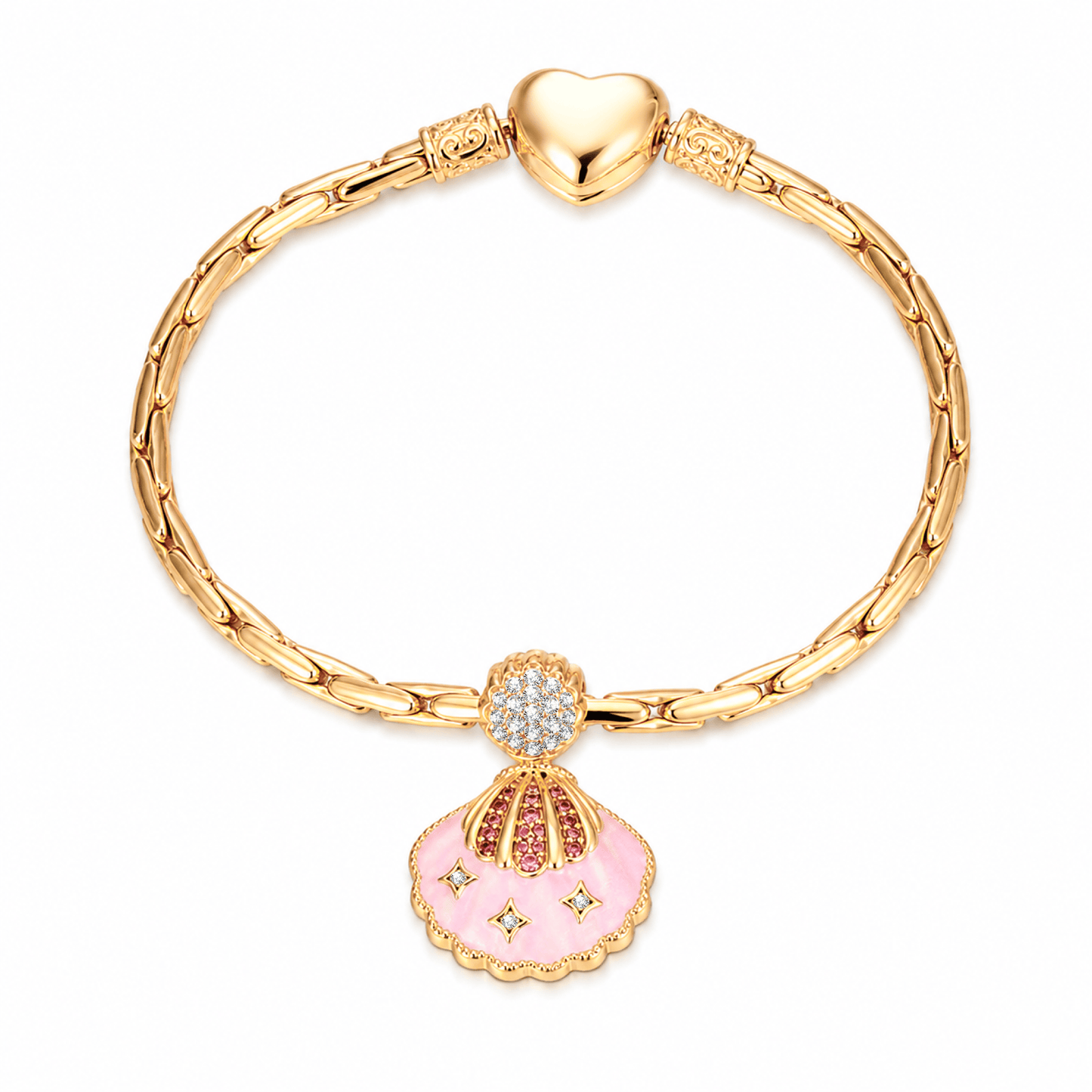 Pink Scallop Shell Tarnish-Resistant Silver Dangle Charm In 14K Gold Plated