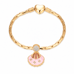 Pink Scallop Shell Tarnish-Resistant Silver Dangle Charm In 14K Gold Plated