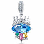 Fable Marquise Blue Crystal Crown Dangle Charm Tarnish-Resistant Silver In White Gold Plated