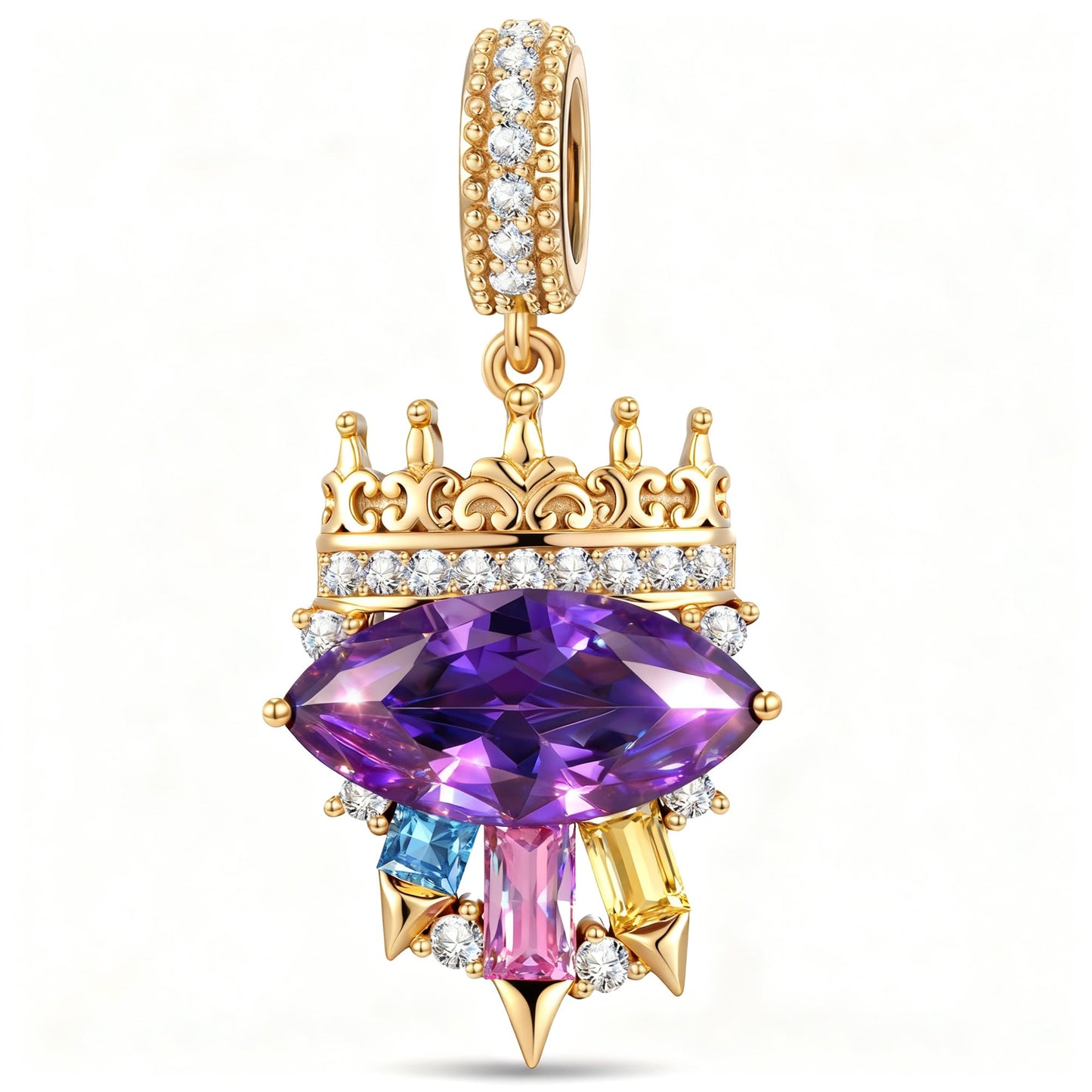 Fable Marquise Purple Crystal Crown Dangle Charm Tarnish-Resistant Silver In 14K Gold Plated