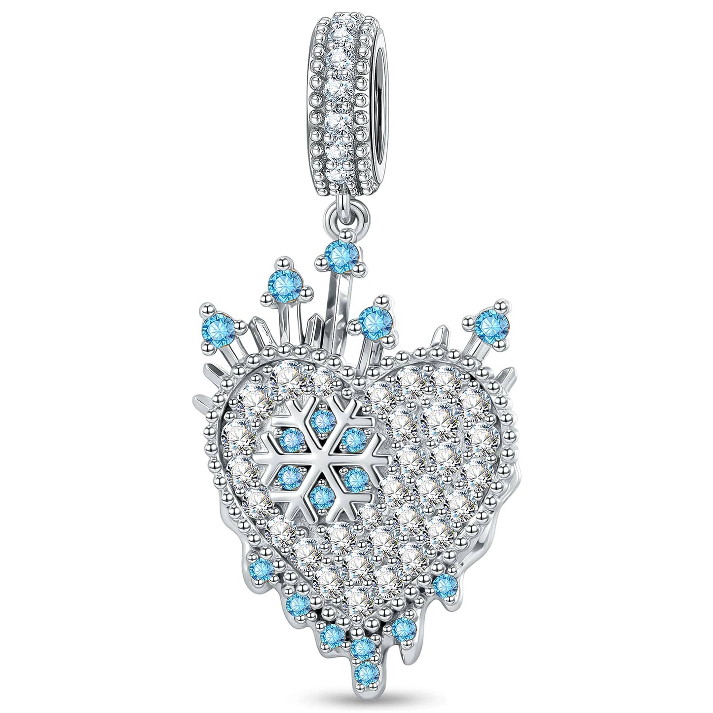 Timeless Fable Aquamarine Sparkle Pavé Gemstone Dangle Charm in Tarnish-Resistant Silver