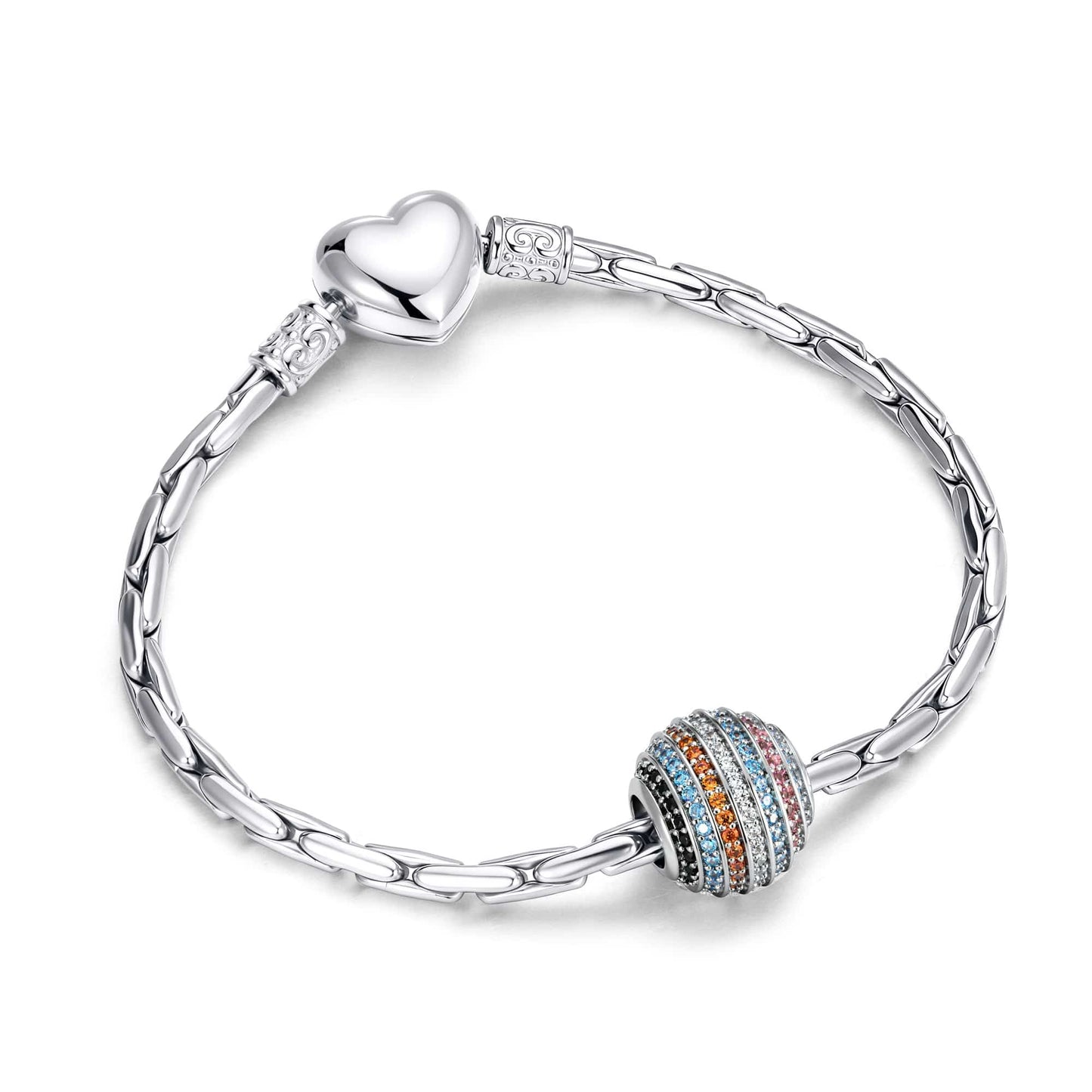 Ocean Mermaid Tarnish-Resistant Silver Charm With Crystal In White Gold Plated