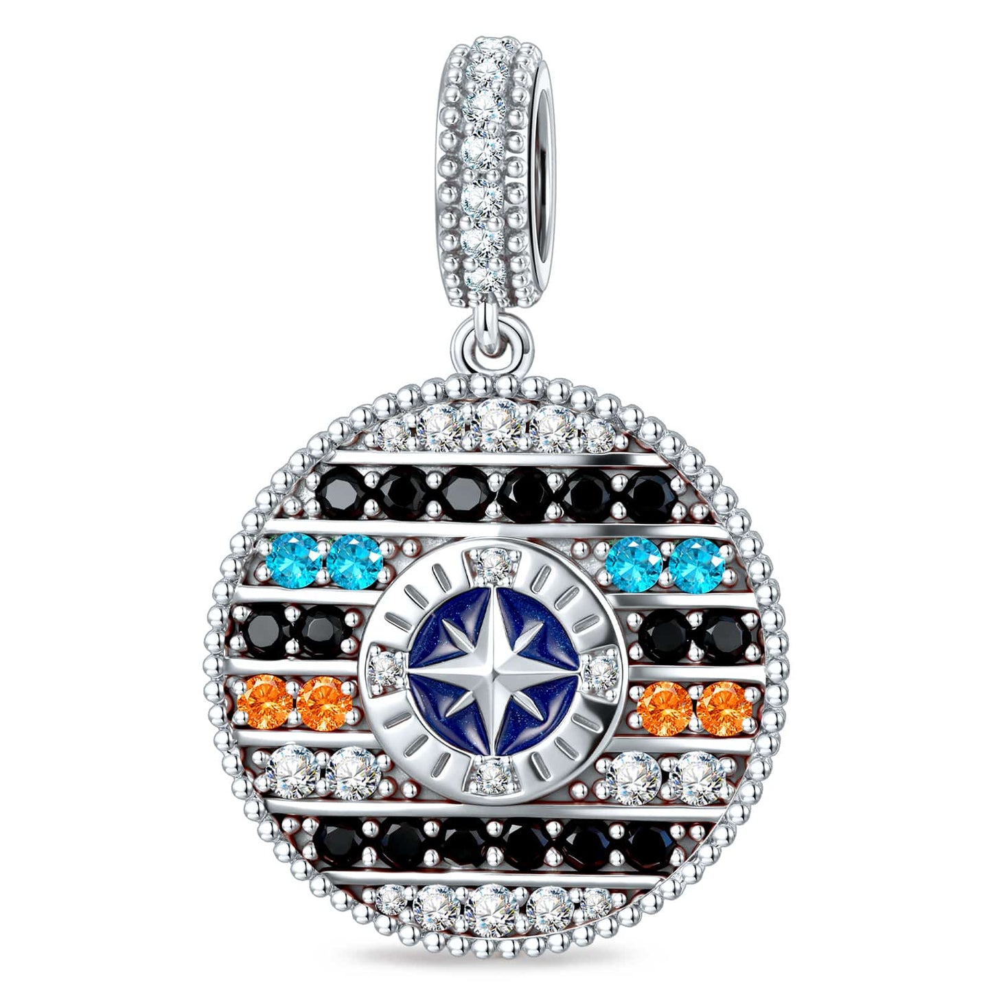 Ocean Mermaid Sea Glow Pavé Gemstone Dangle Charm in Tarnish-Resistant Silver with White Gold Plating