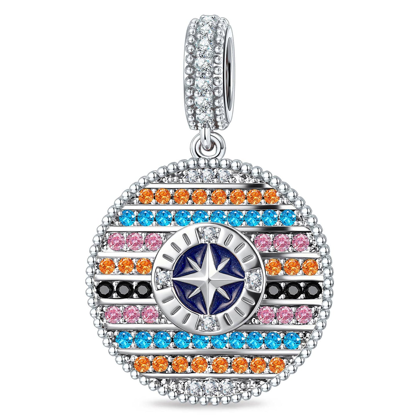 Ocean Mermaid Sea Glow Pavé Gemstone Dangle Charm in Tarnish-Resistant Silver with White Gold Plating