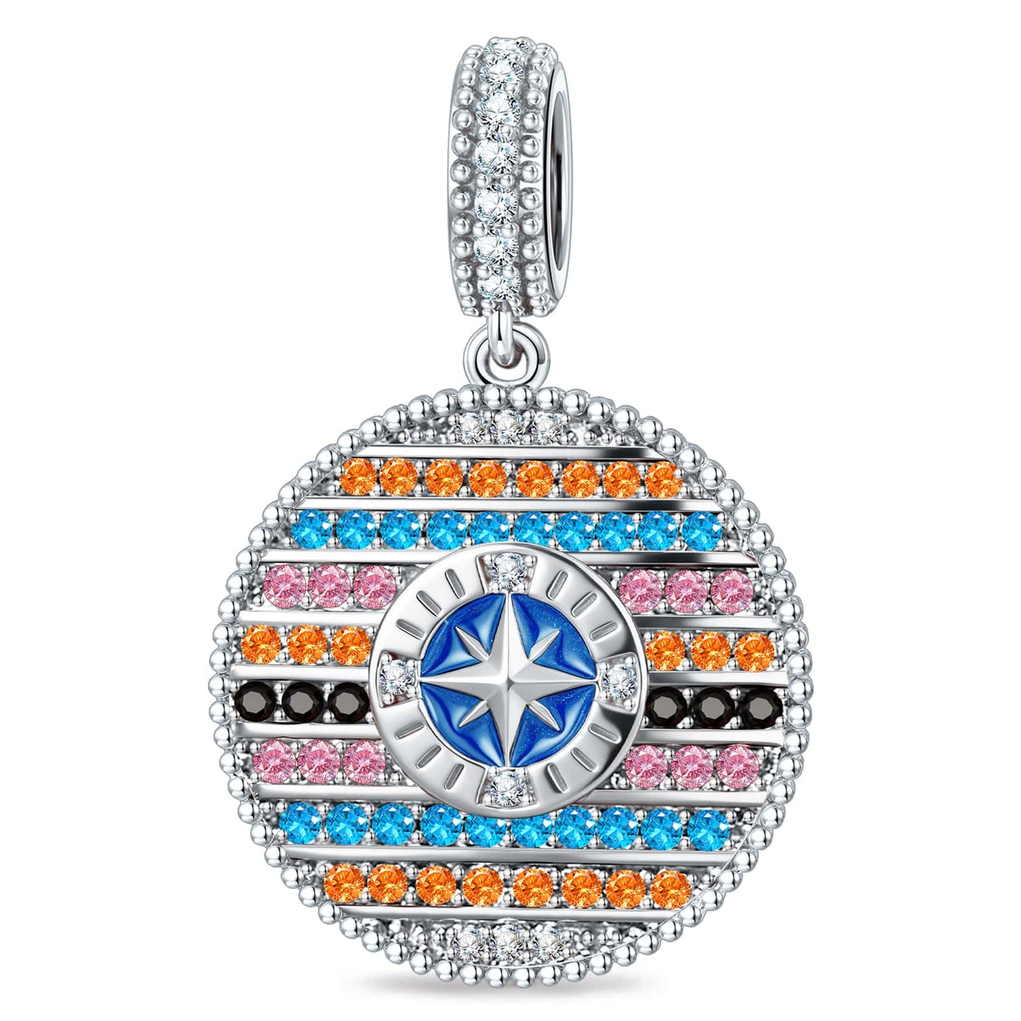 Ocean Mermaid Sea Glow Pavé Gemstone Dangle Charm in Tarnish-Resistant Silver with White Gold Plating