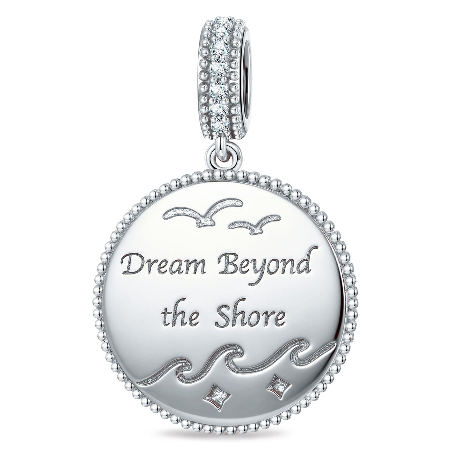 Ocean Mermaid Sea Glow Pavé Gemstone Dangle Charm in Tarnish-Resistant Silver with White Gold Plating