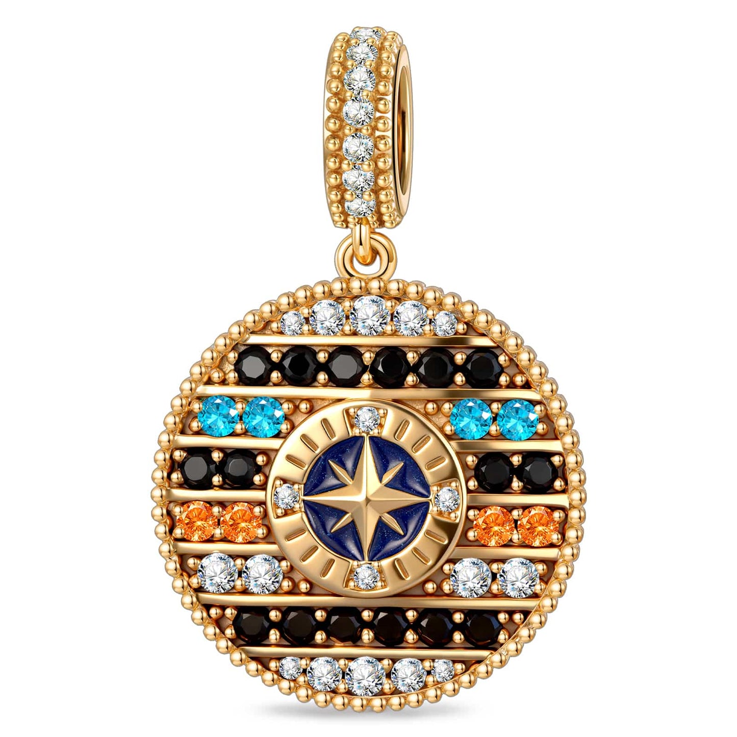 Ocean Mermaid Sea Glow Pavé Gemstone Dangle Charm in Tarnish-Resistant Silver with 14K Gold Plating
