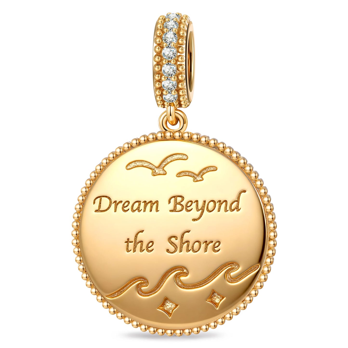 Ocean Mermaid Sea Glow Pavé Gemstone Dangle Charm in Tarnish-Resistant Silver with 14K Gold Plating