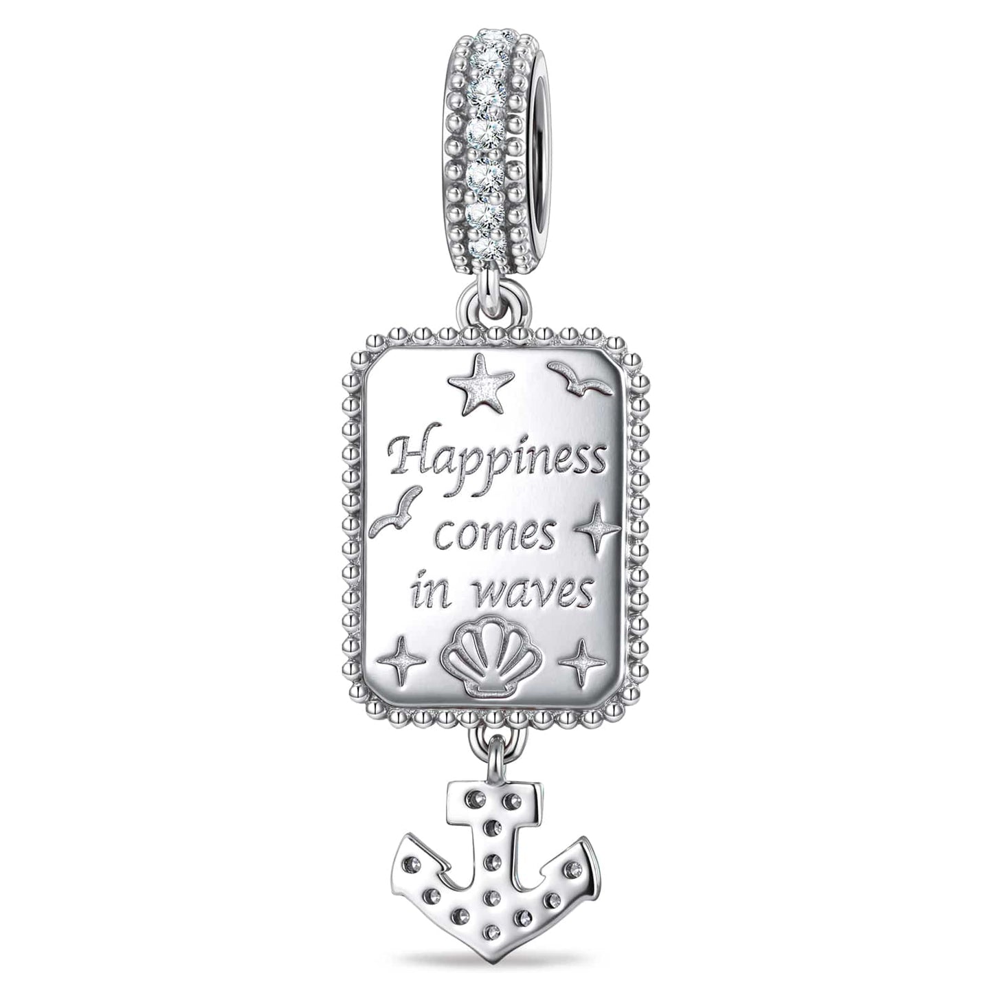 Ocean Tide Maiden Crystal Dangle Charm in Tarnish-Resistant Silver with White Gold Plating